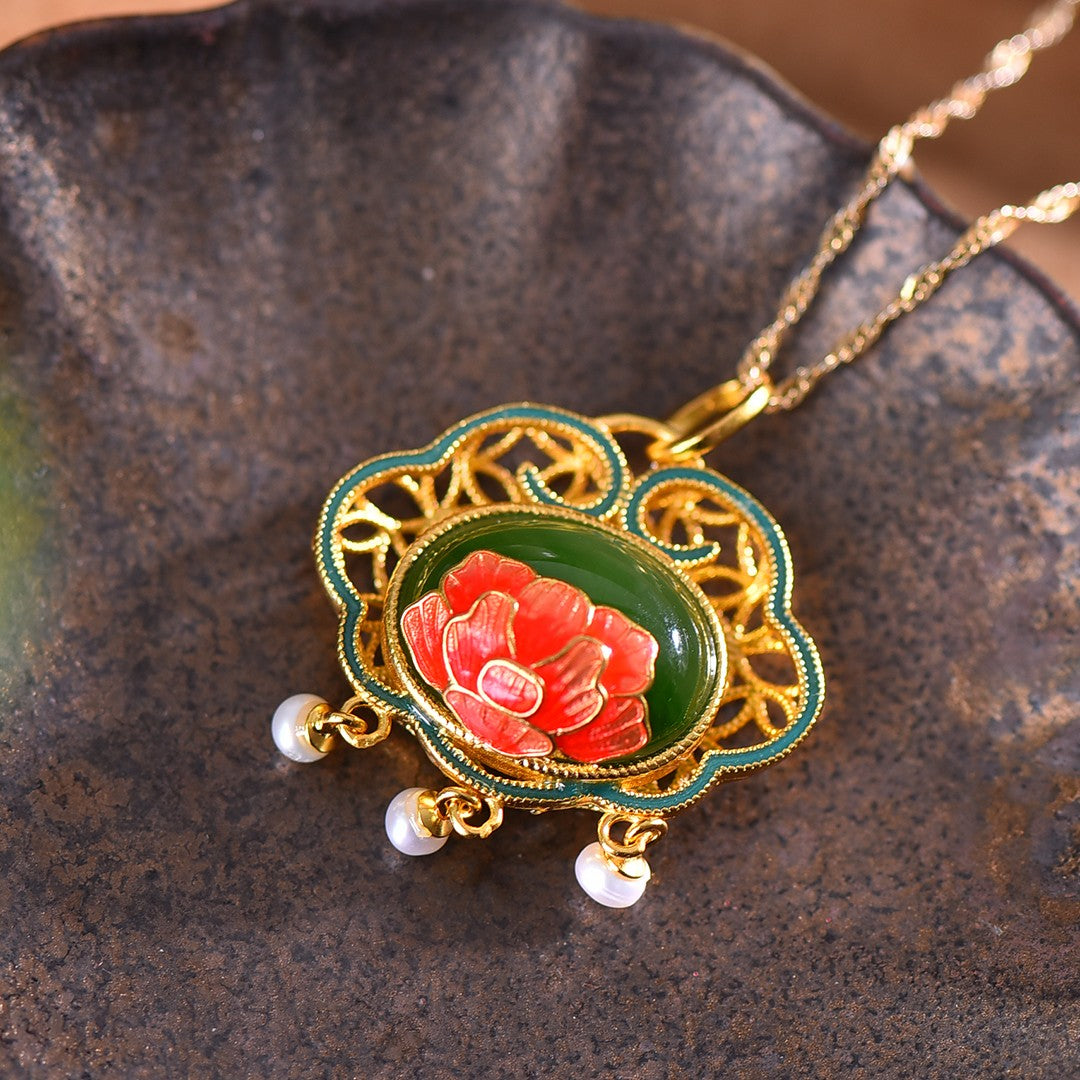 Silver gold plated Hetian jade pendant