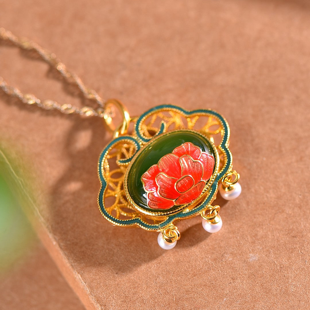 Silver gold plated Hetian jade pendant