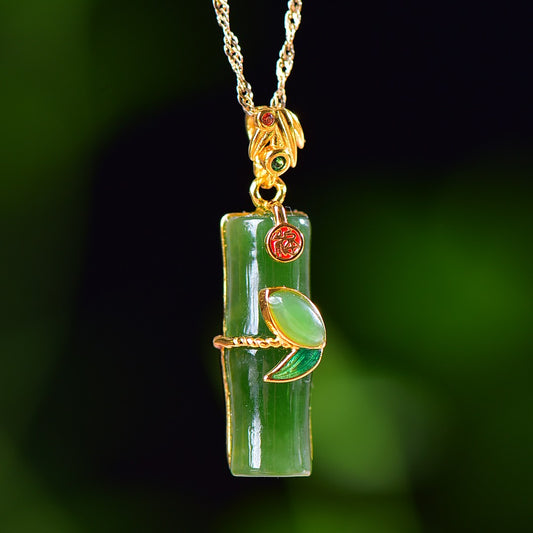 Silver gold plated Hetian jade pendant