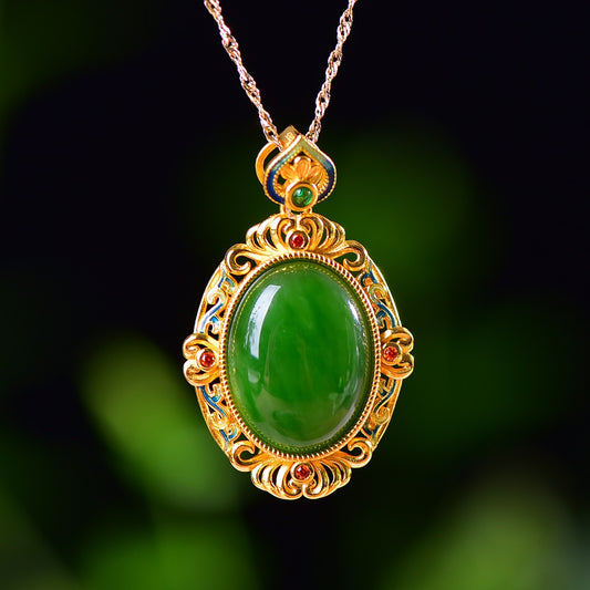 Silver gold plated Hetian jade pendant