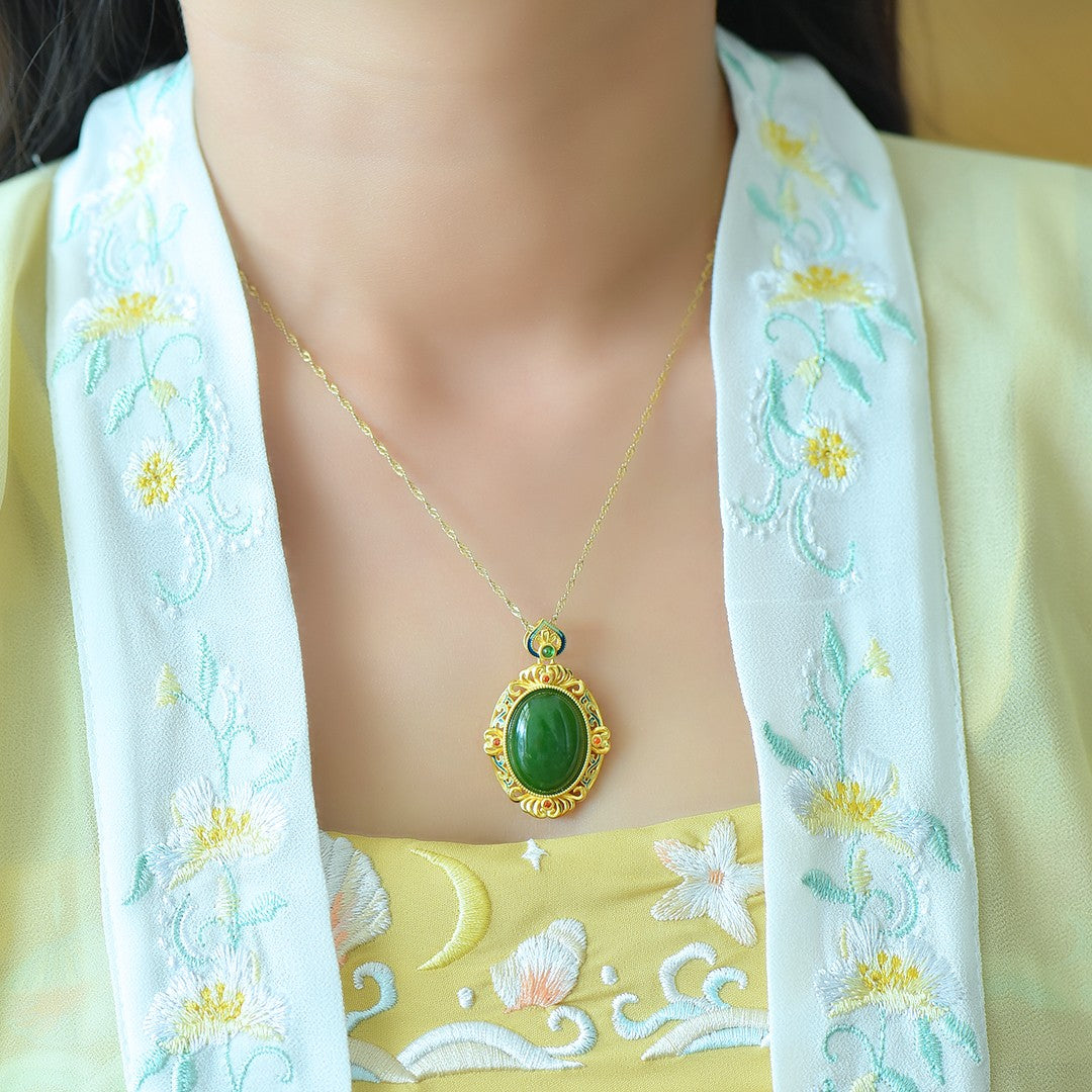 Silver gold plated Hetian jade pendant