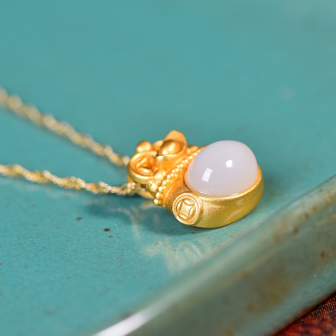 Silver gold plated Hetian jade pendant