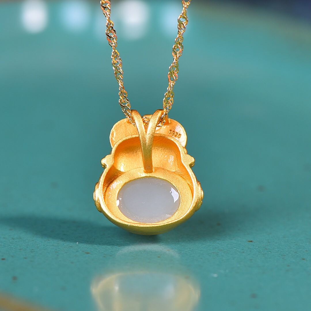 Silver gold plated Hetian jade pendant