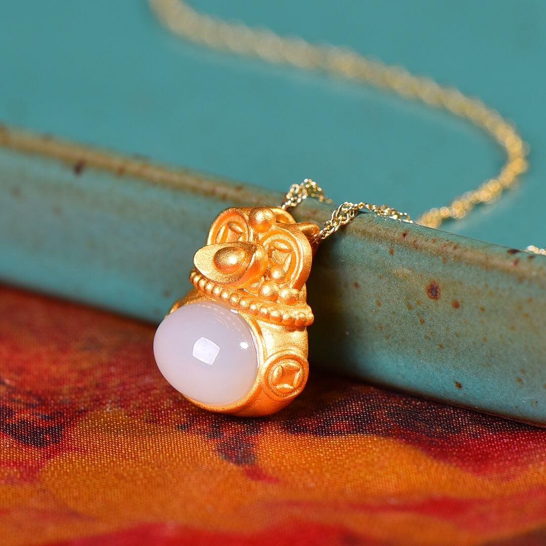 Silver gold plated Hetian jade pendant