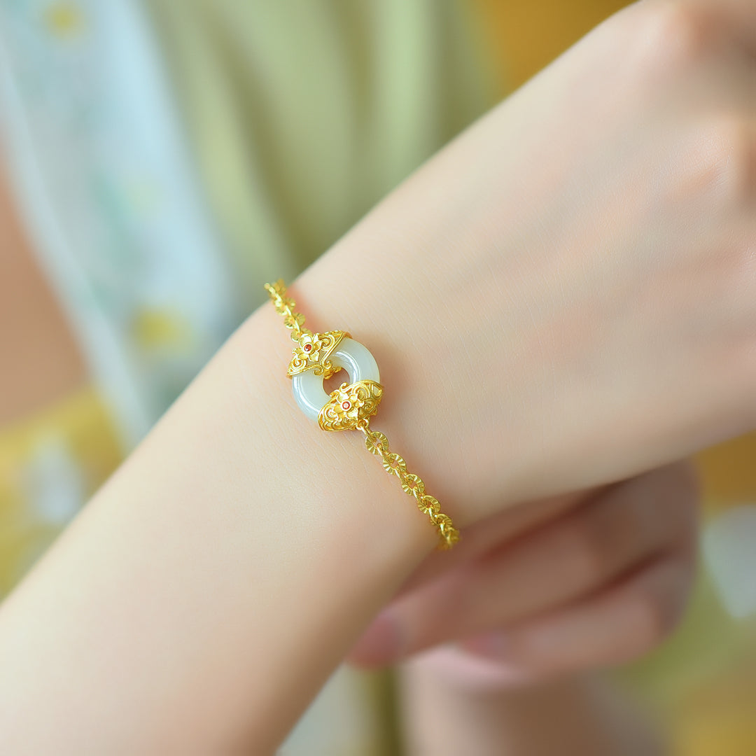 Silver gold plated Hetian jade bracelet