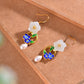 Silver gold plated Hetian jade and pearl earrings