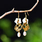 Silver gold plated Hetian jade and pearl earrings