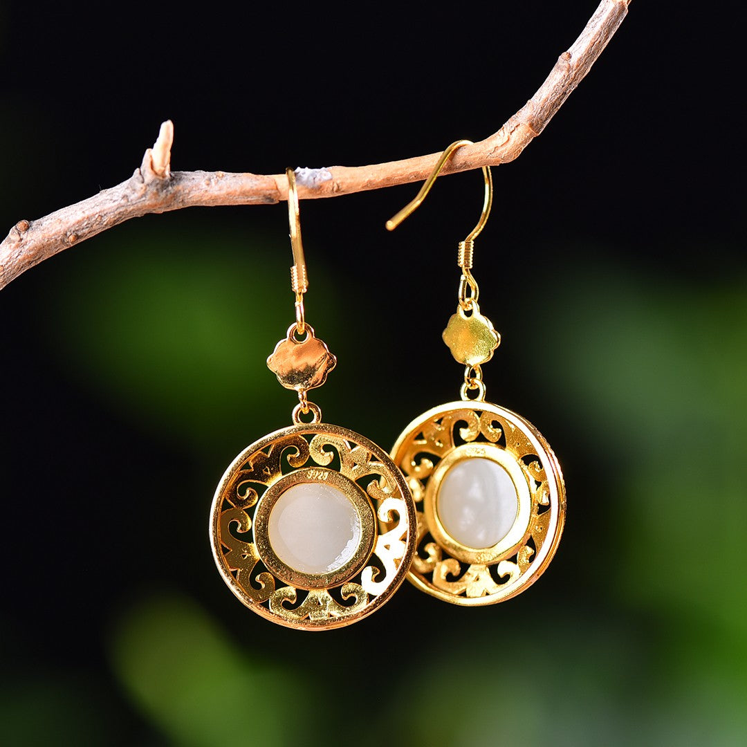 Silver gold plated Hetian jade earrings