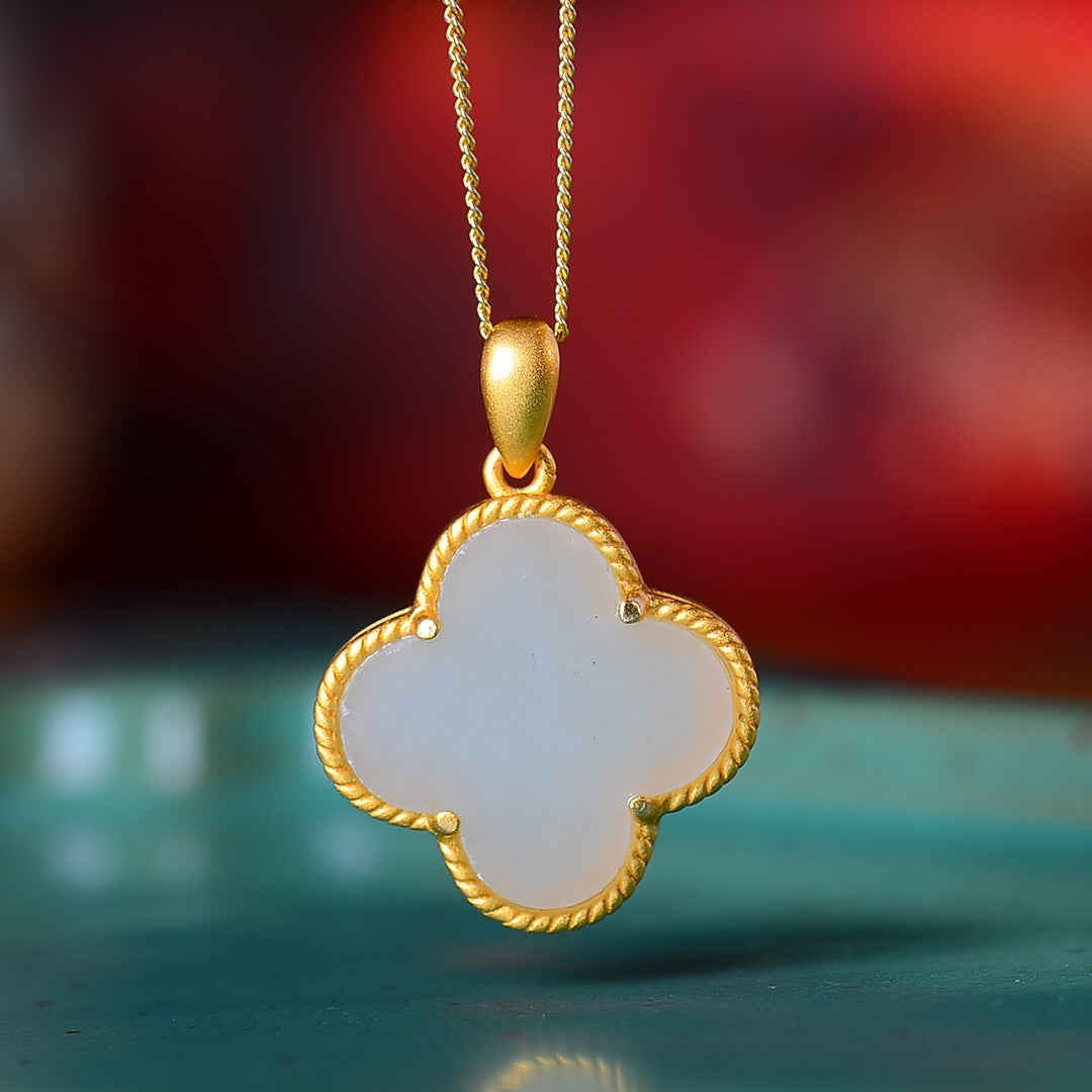 Silver gold plated Hetian jade pendant