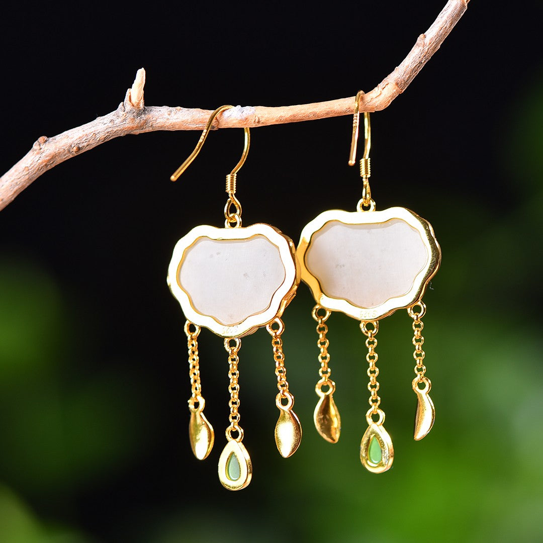 Silver gold plated Hetian jade earrings