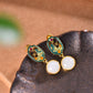 Silver gold plated Hetian jade earrings