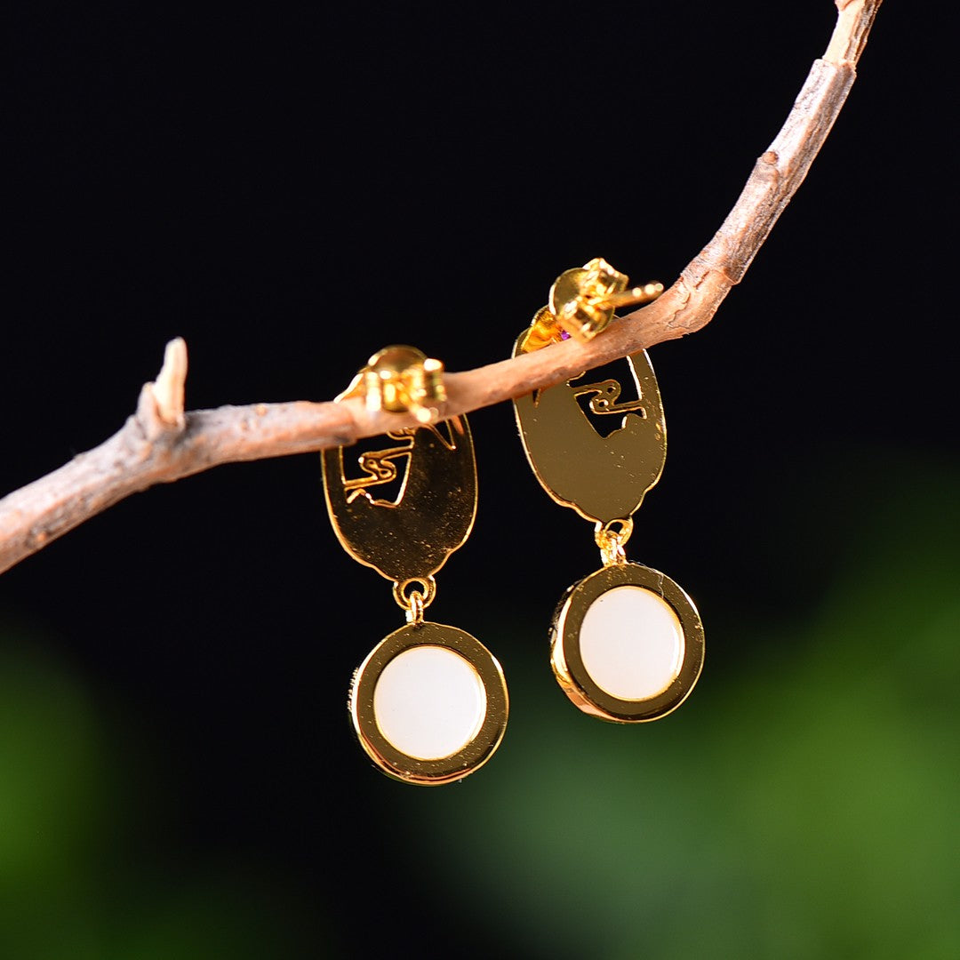 Silver gold plated Hetian jade earrings