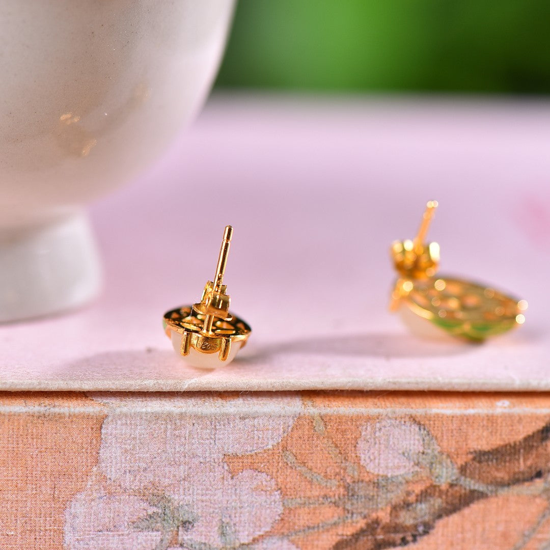 Silver gold plated Hetian jade earrings