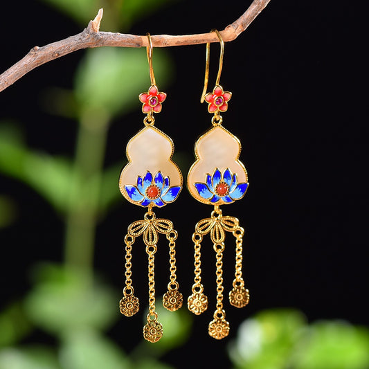 Silver gold plated Hetian jade earrings