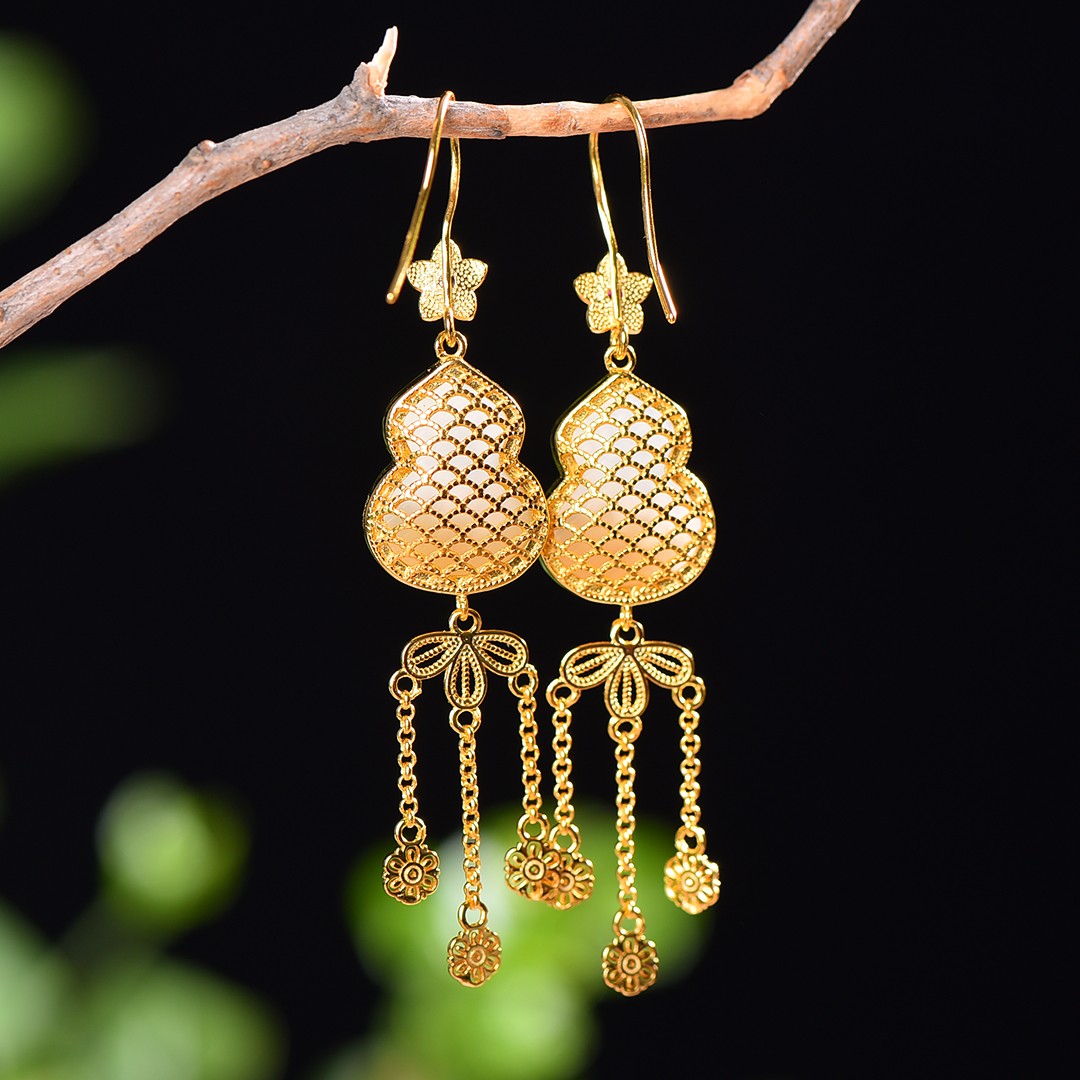 Silver gold plated Hetian jade earrings