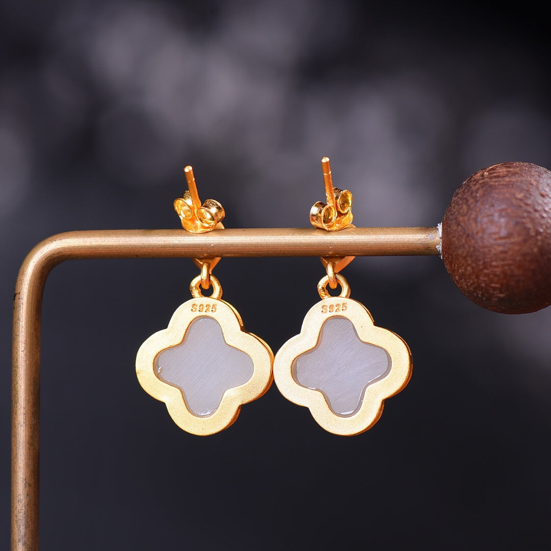 Silver gold plated Hetian jade earrings