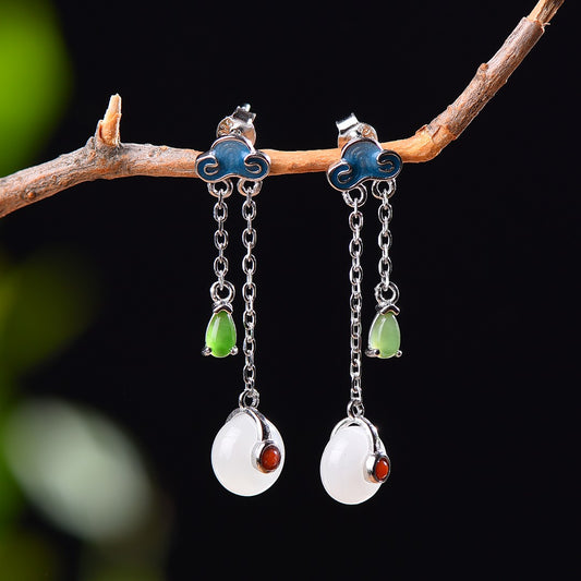 Silver gold plated Hetian jade earrings