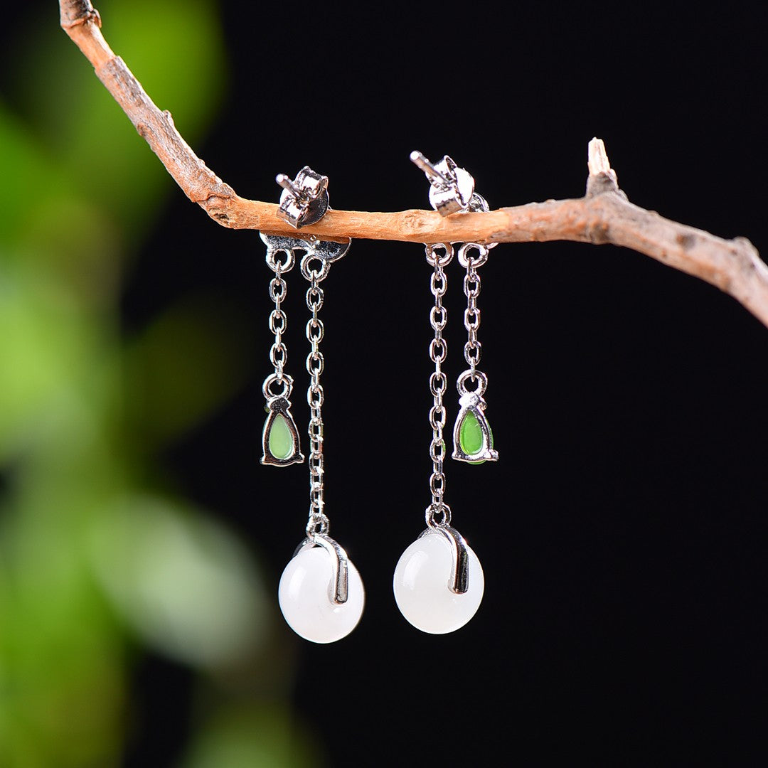 Silver gold plated Hetian jade earrings