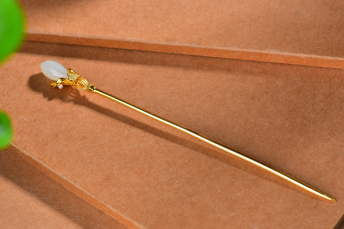 Silver gold plated Hetian jade hairpin