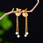 Silver gold plated Hetian jade earrings