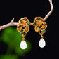 Silver gold plated Hetian jade earrings