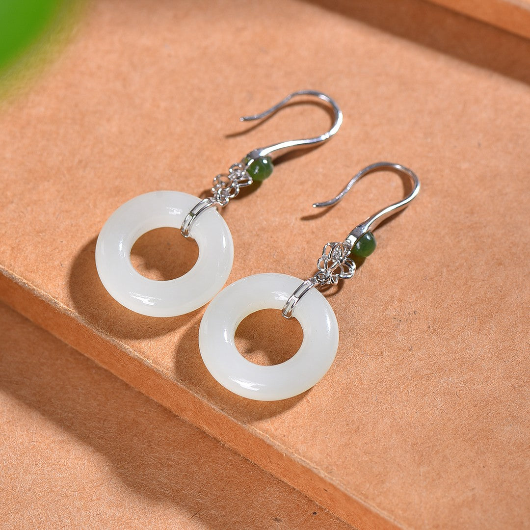 Silver gold plated Hetian jade earrings