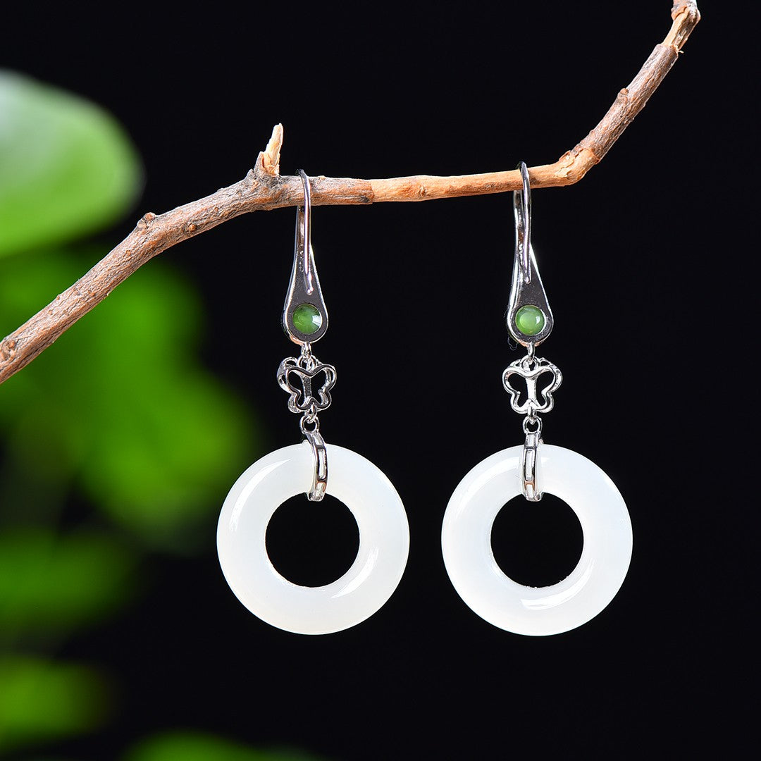 Silver gold plated Hetian jade earrings