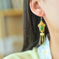 Silver gold plated Hetian jade earrings