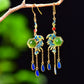 Silver gold plated Hetian jade earrings