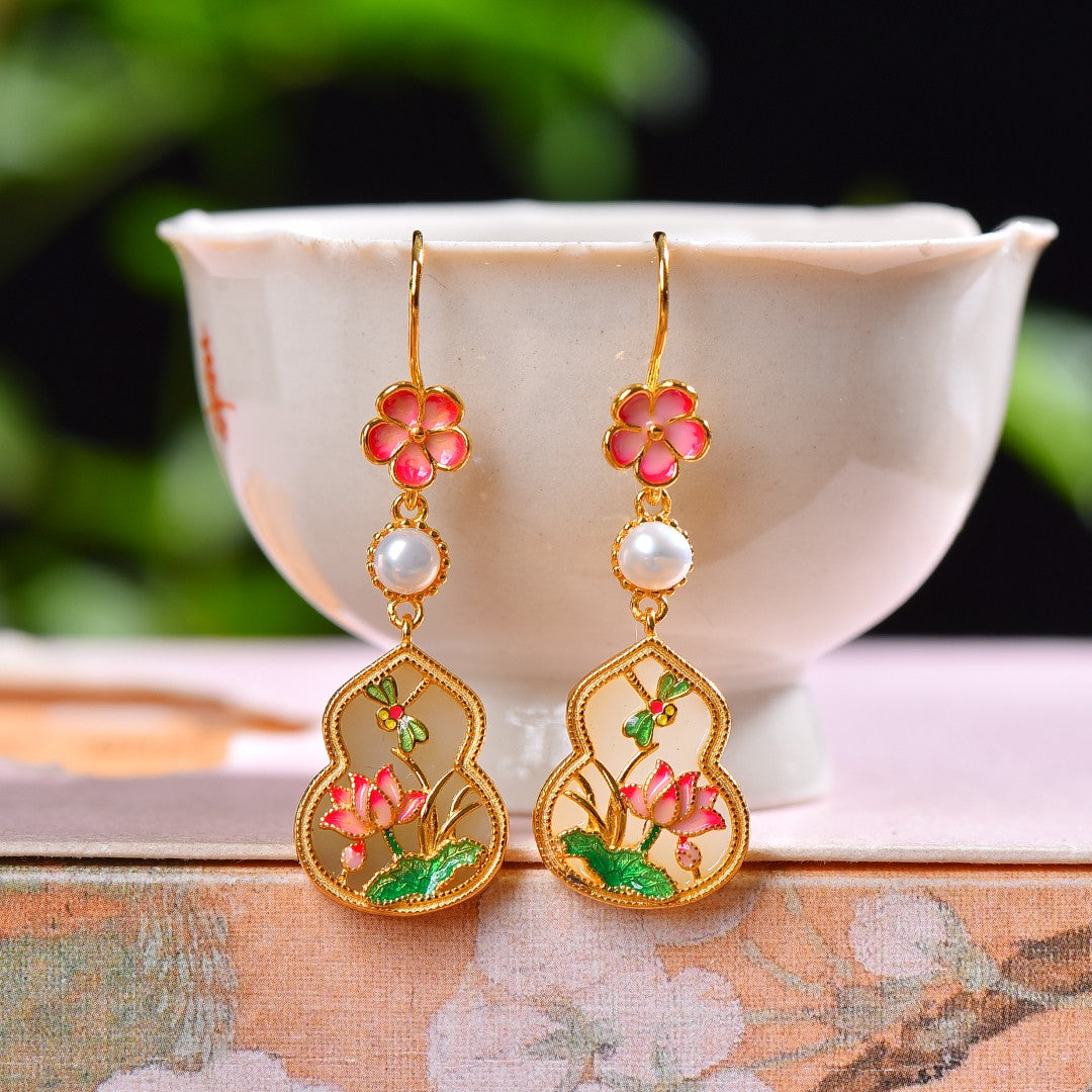 Silver gold plated Hetian jade earrings