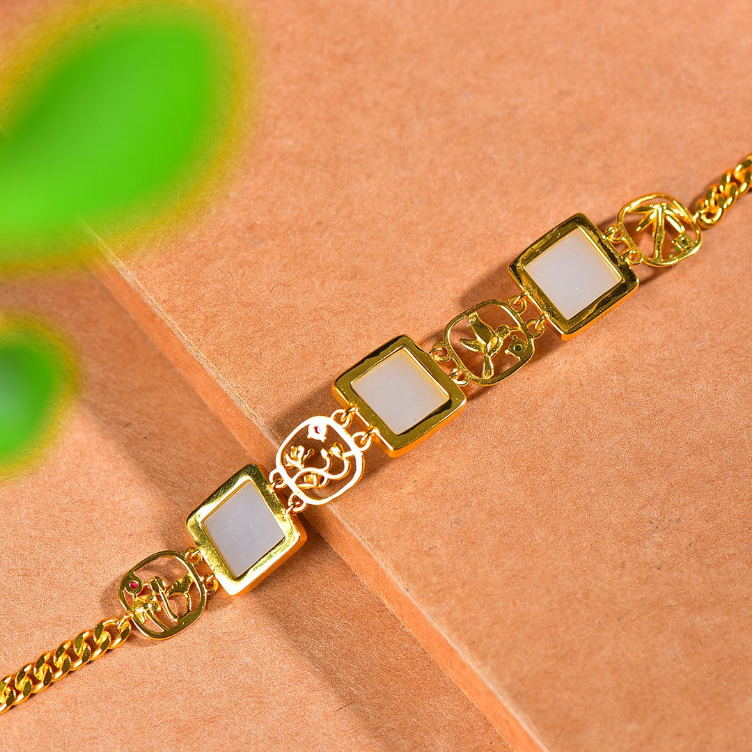 Silver gold plated Hetian jade bracelet