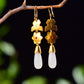 Silver gold plated Hetian jade earrings