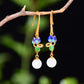 Silver gold plated Hetian jade earrings