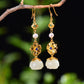 Silver gold plated Hetian jade earrings