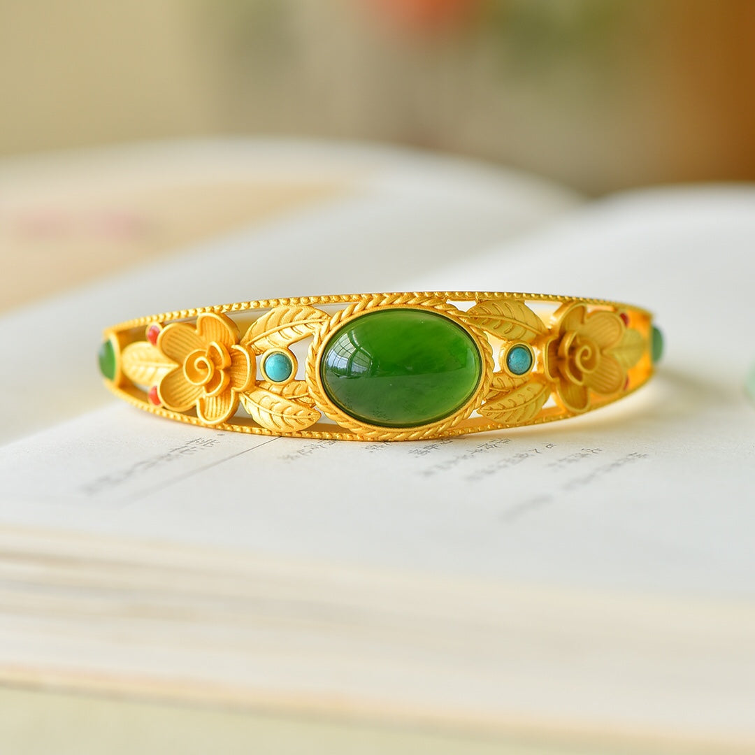 Silver gold plated Hetian jade jasper bracelet