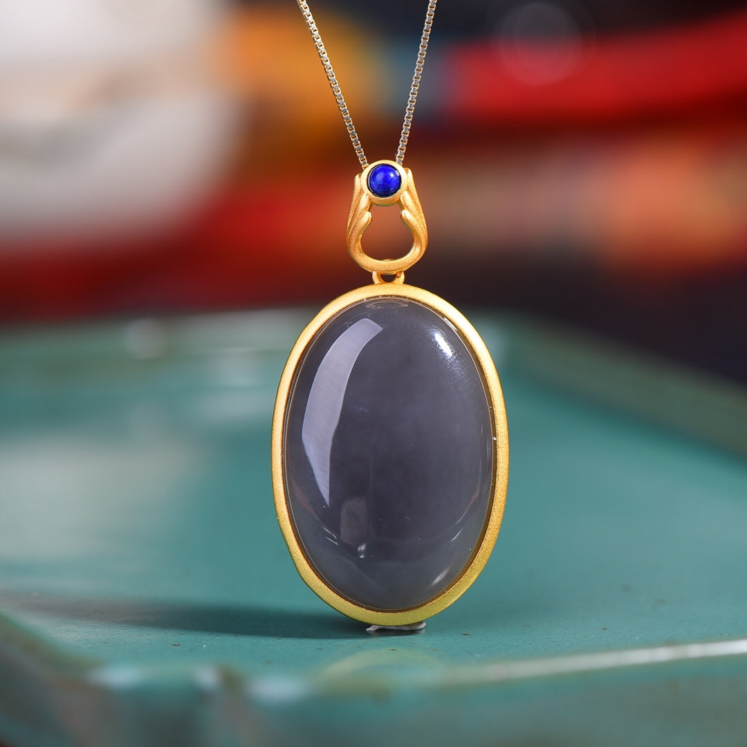 Silver gold plated Hetian jade pendant