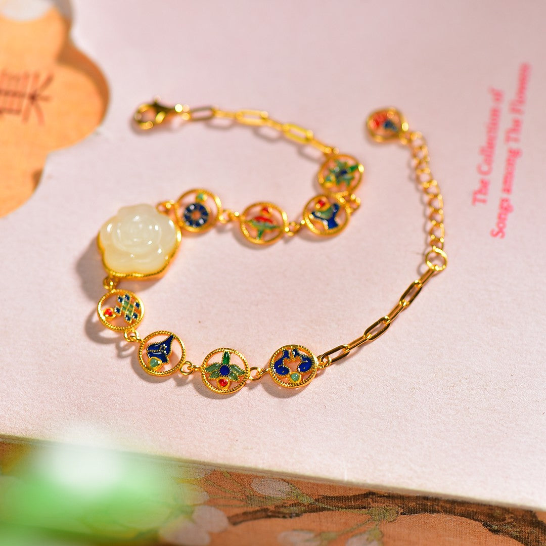 Silver gold plated Hetian jade bracelet