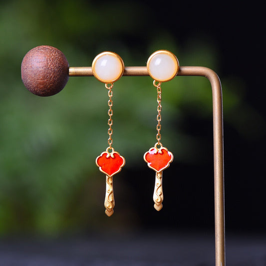 Silver gold plated Hetian jade earrings