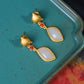 Silver gold plated Hetian jade earrings