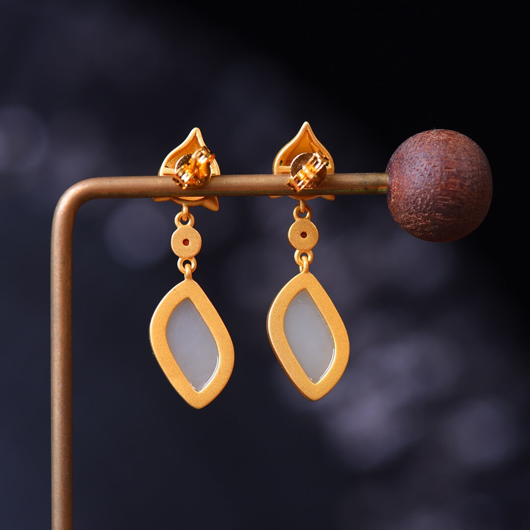 Silver gold plated Hetian jade earrings