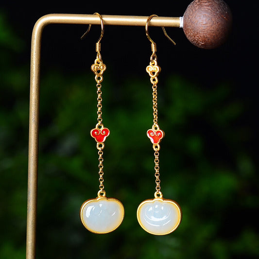 Silver gold plated Hetian jade earrings