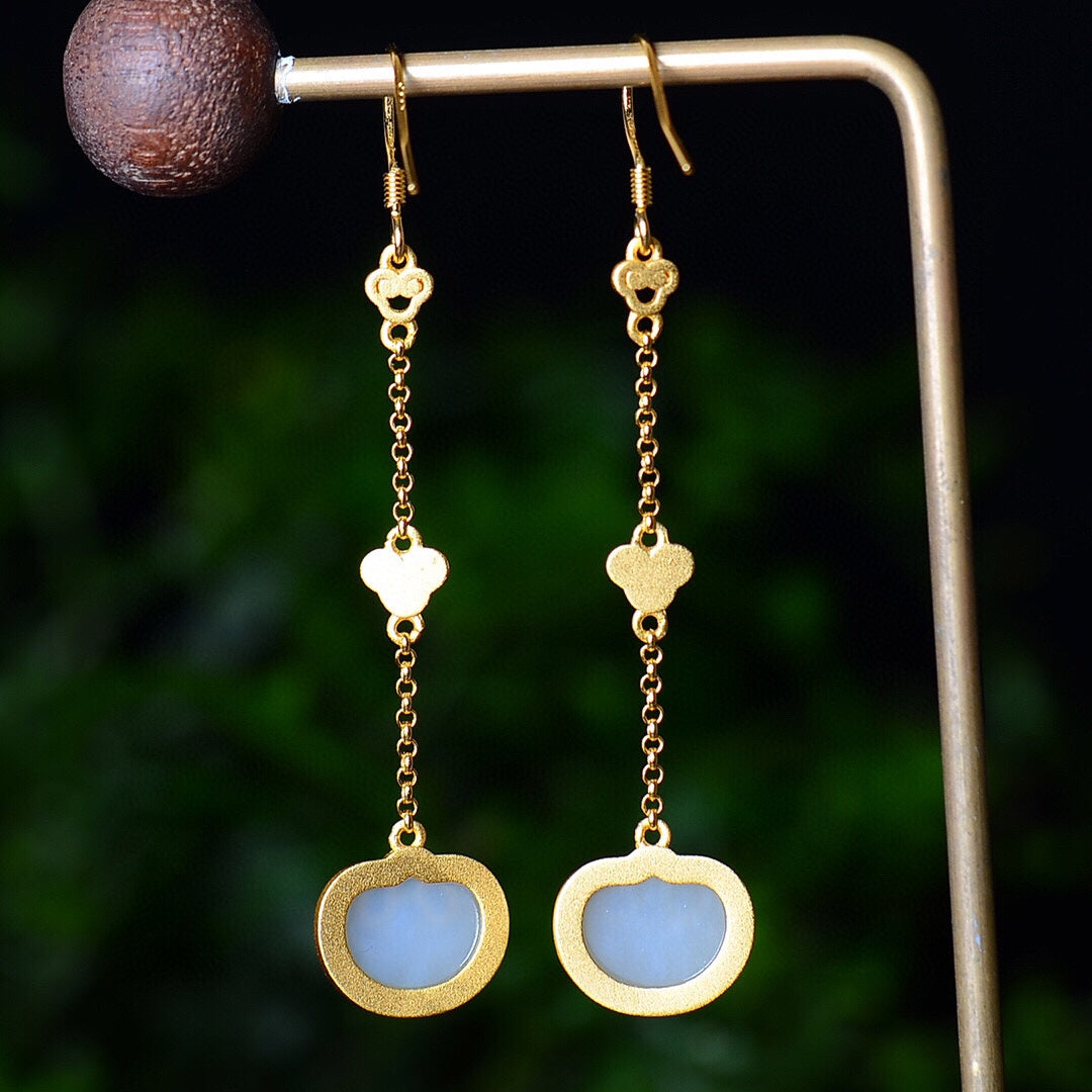 Silver gold plated Hetian jade earrings