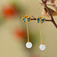 Silver gold plated Hetian jade earrings