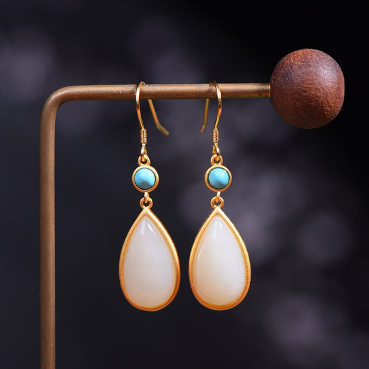 Silver gold plated Hetian jade earrings