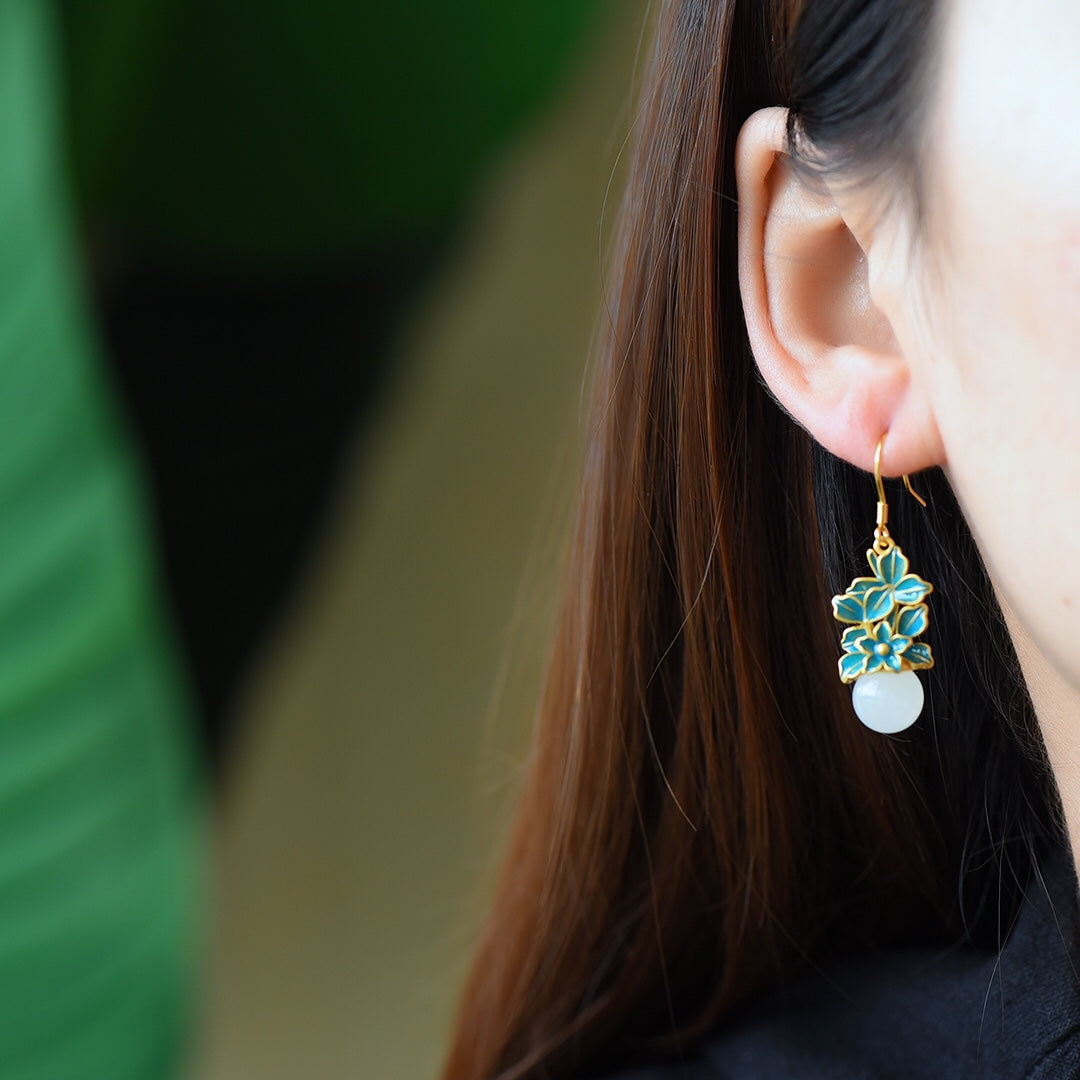 Silver gold plated Hetian jade earrings