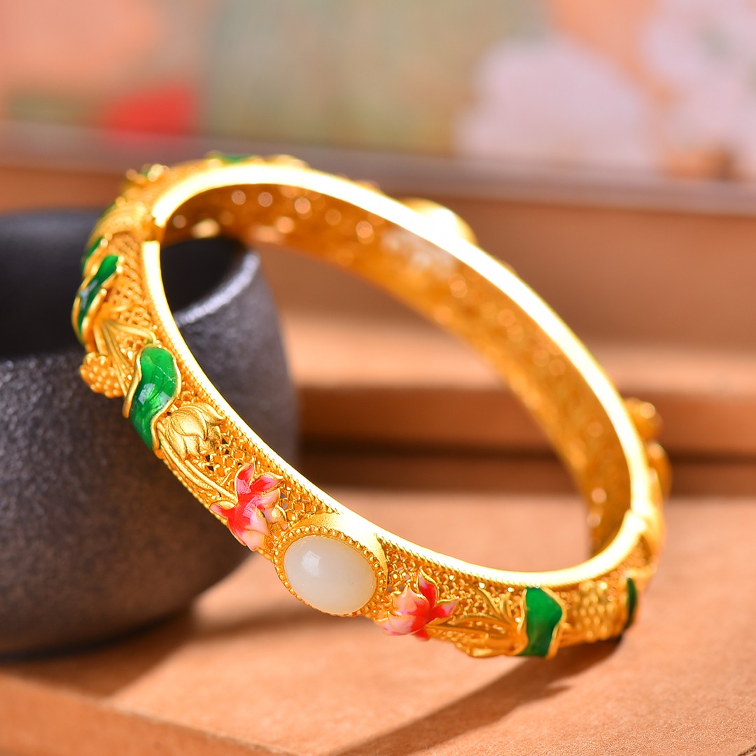 Silver gold plated Hetian jade bracelet