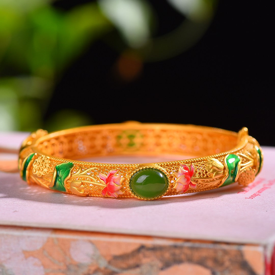 Silver gold plated Hetian jade jasper bracelet