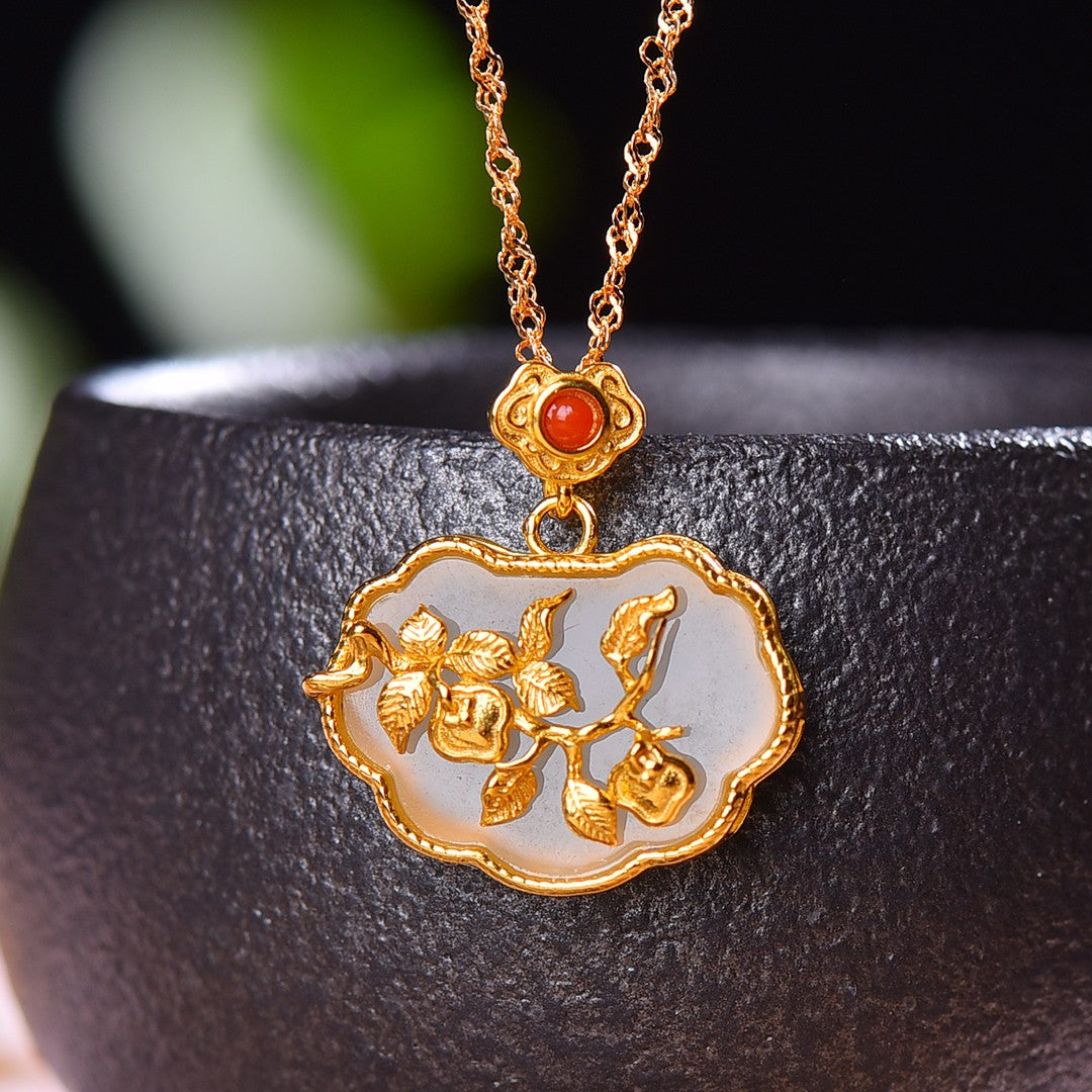 Silver gold plated Hetian jade pendant