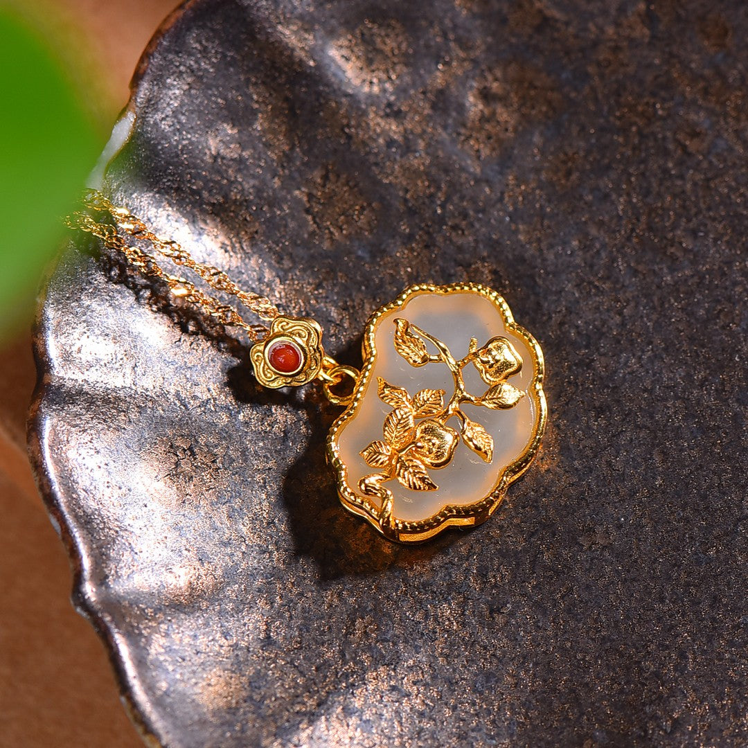 Silver gold plated Hetian jade pendant