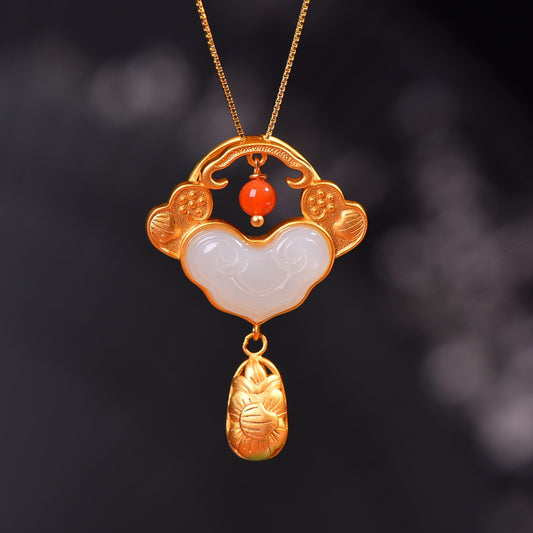 Silver gold plated Hetian jade pendant